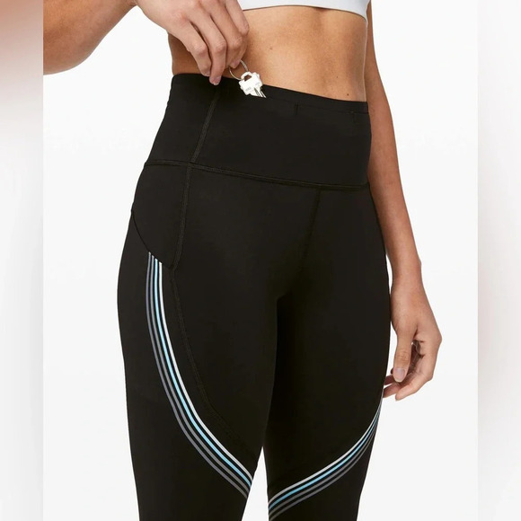 Lululemon Speed Limit Crop 23" Black Striped Nulux Leggings Pants Size 4 - Picture 2 of 7